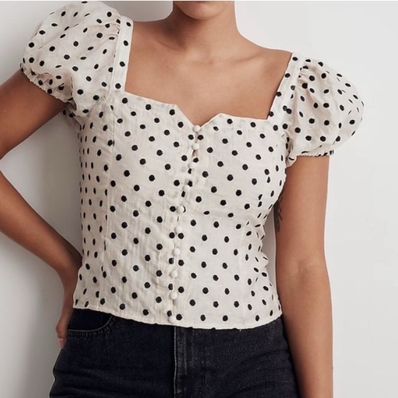 Madewell Polka Dot Puff Sleeve Top - Picture 1 of 4